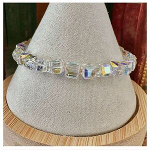 Faceted Crystal Cube Bracelet Sterling Silver Clasp